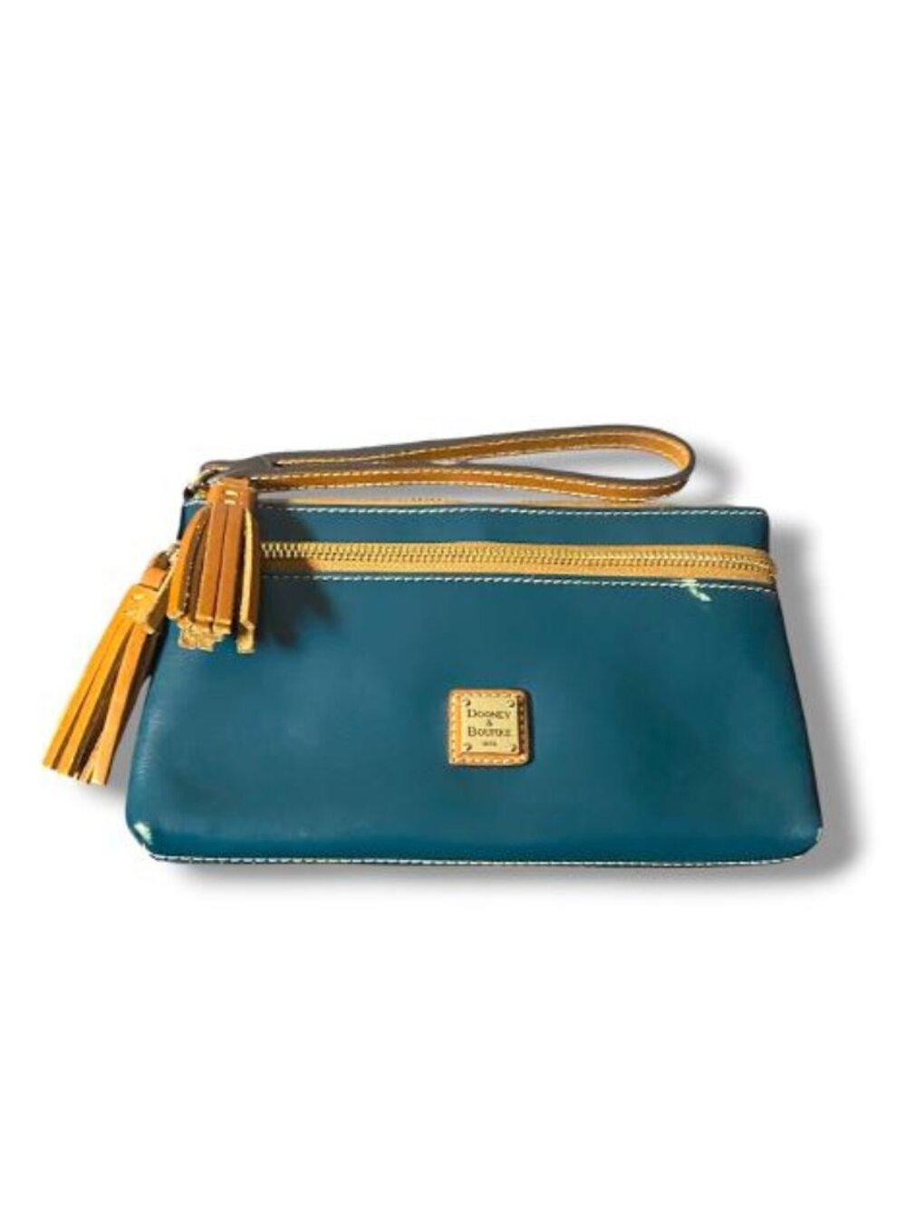 DOONEY AND BOURKE - Pebble Grain Double Zip Wristlet - TEAL GREEN / TAN